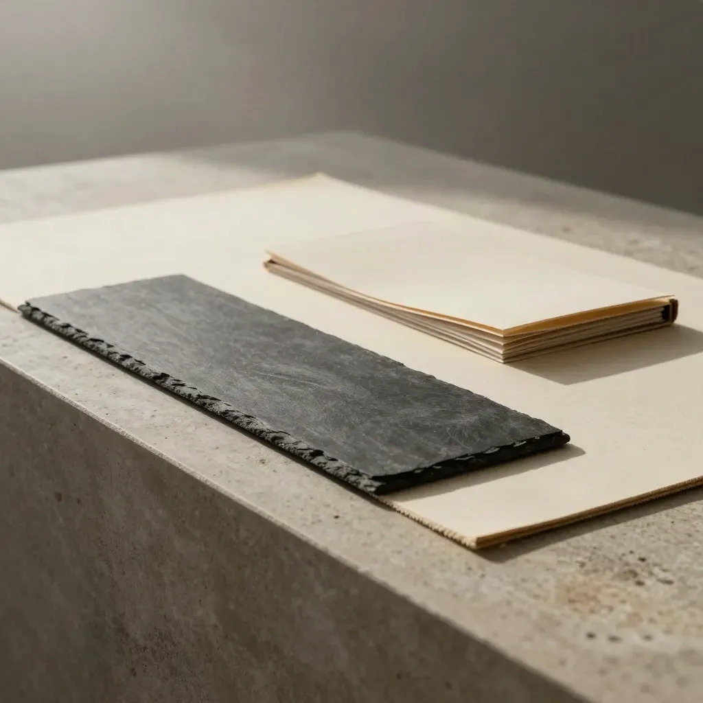 Landingspagina-startkit met blanco canvaskaart, moduleplaten en briefingblock op travertin.